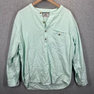 Madda Fella Henley Shirt Mens Large Green Striped Long Sleeve Cotton EUC